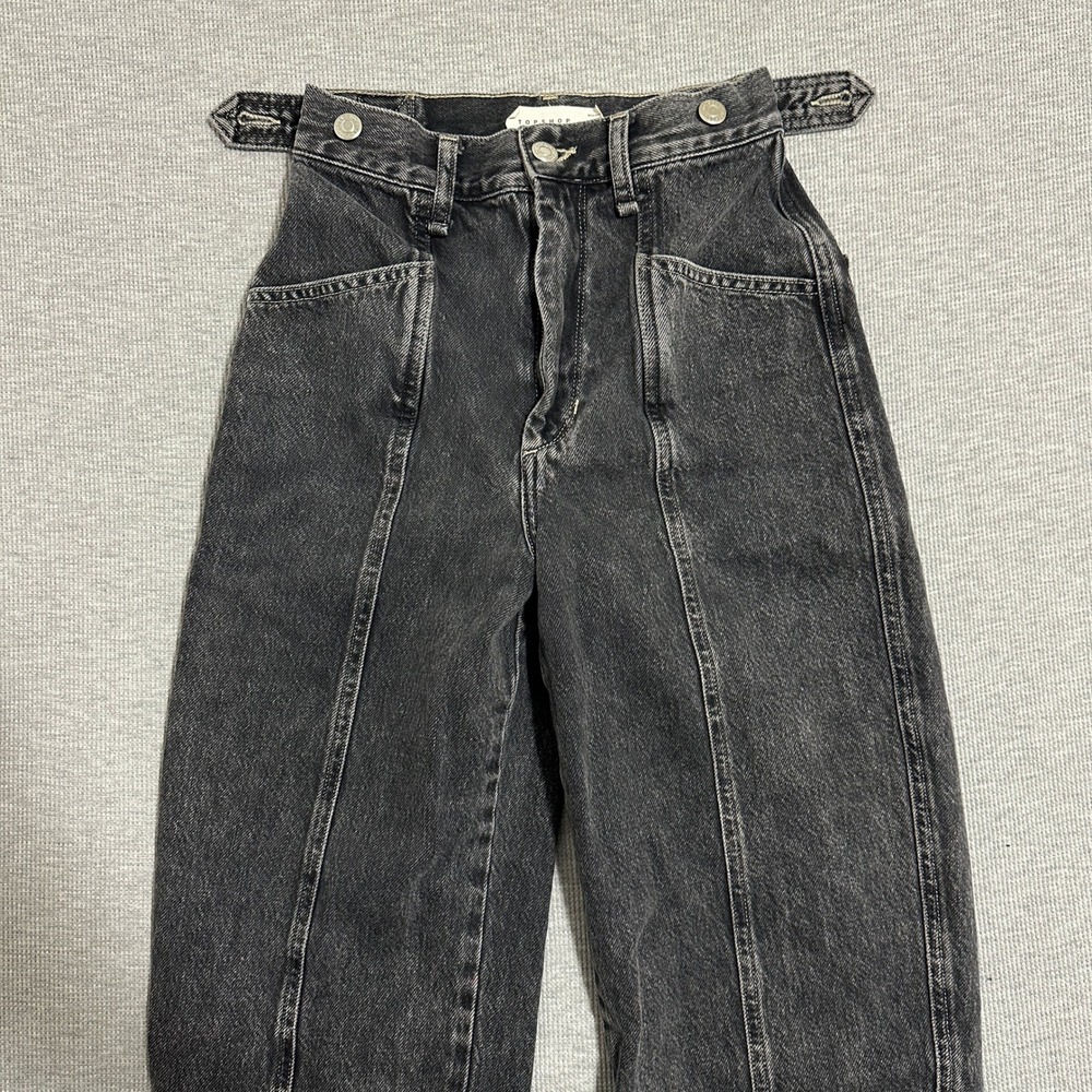 Topshop Balloon Boyfriend Jeans Washed Black W24 L24.5 High Rise Cropped Tapered - Picture 7 of 15
